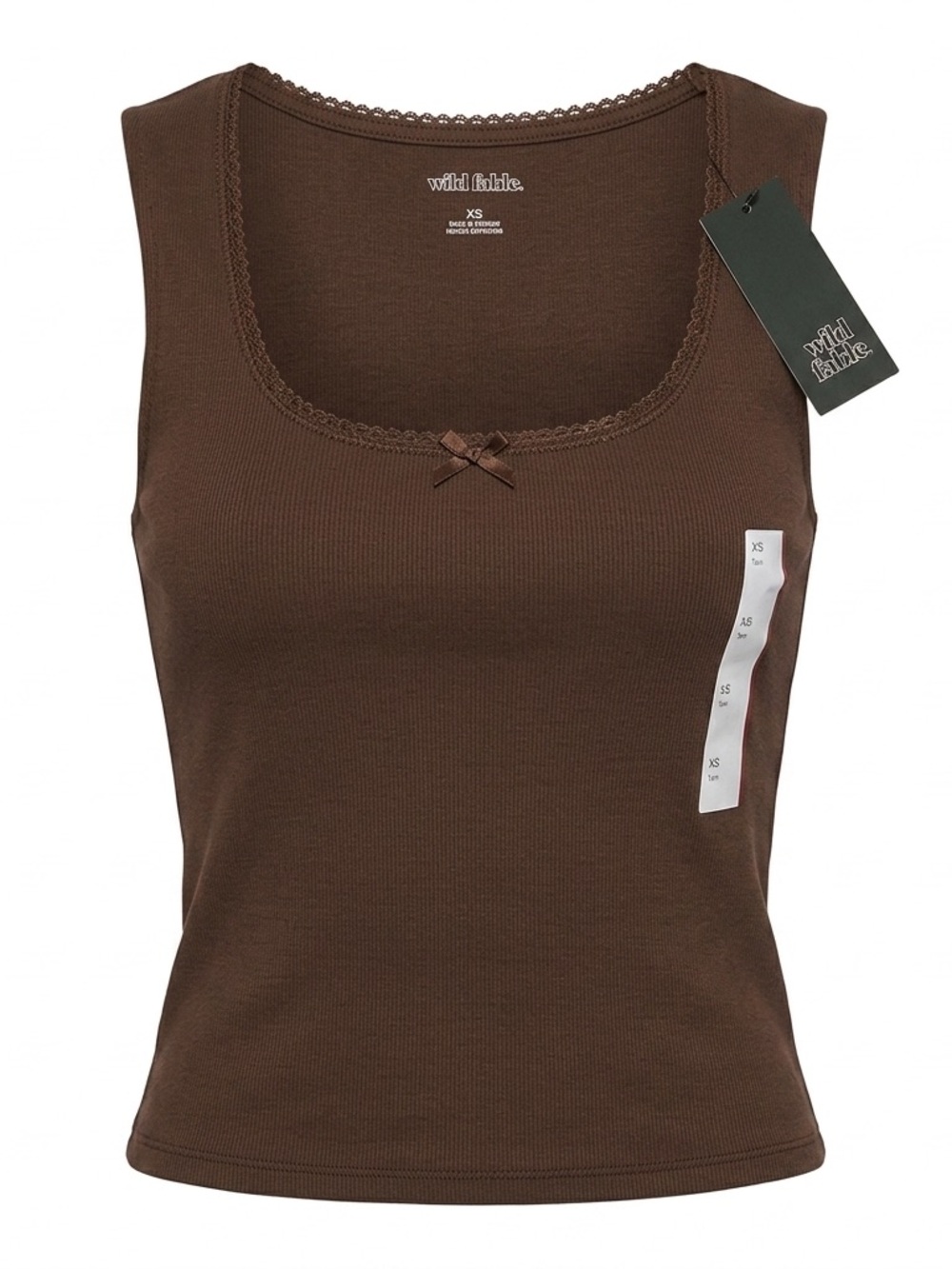 Wild Fable Brown Ribbed Lace Trim Bow Tank Top - Size XS